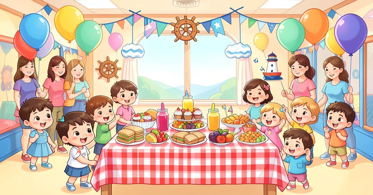 Children enjoying a colourful party buffet at Little Harbour Club