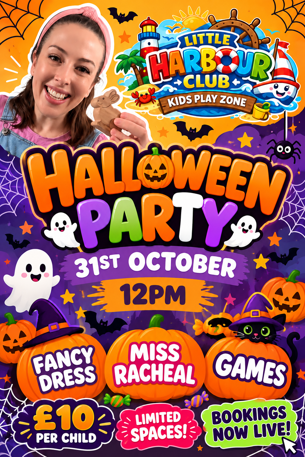 Little Harbour Club Halloween Party poster — 31st October, 12pm, £10 per child